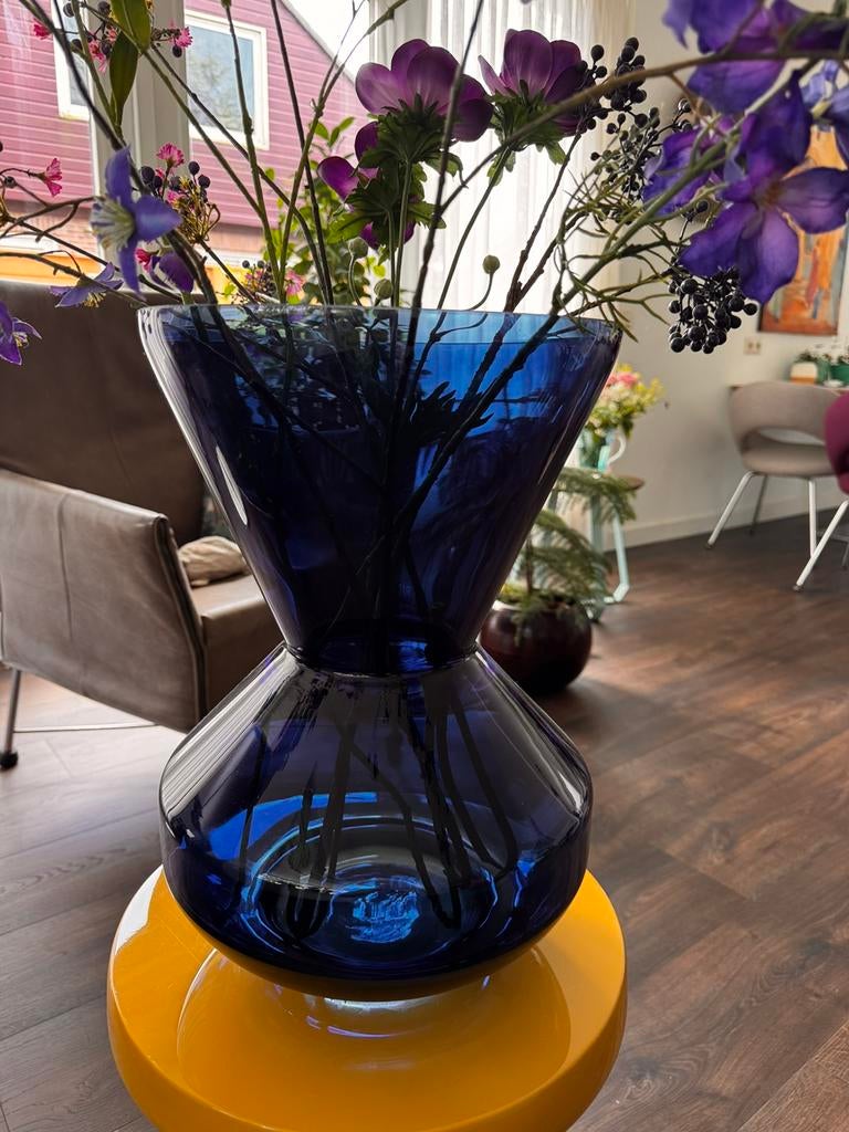 Blauwe glazen vaas Pols Potten, Ophalen, Blauw, Minder dan 50 cm, Glas