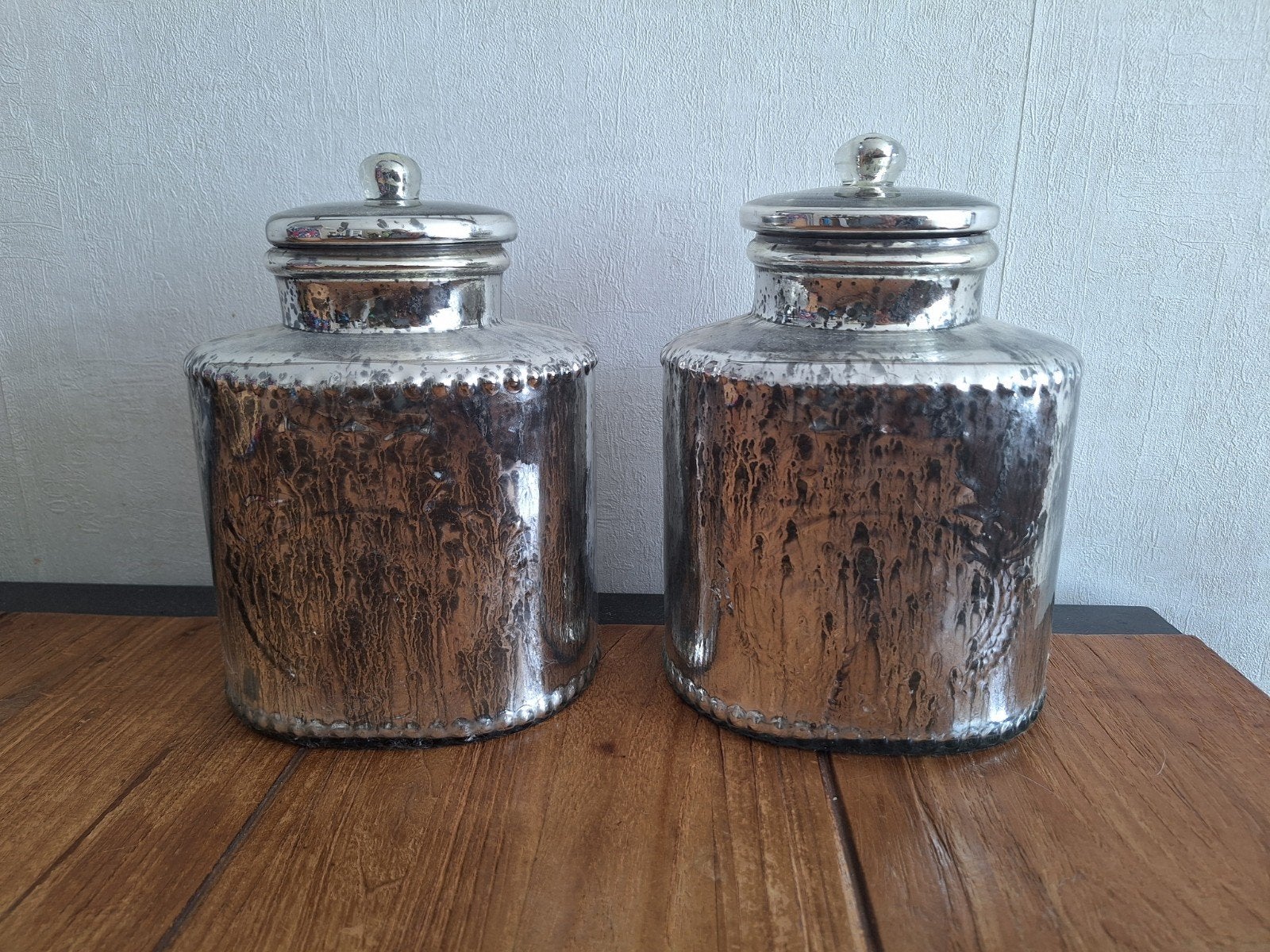 2 x Decoratieve glazen voorraadpot met spiegelglas-effect, Huis en Inrichting, Woonaccessoires | Stolpen, Glas, Ophalen of Verzenden