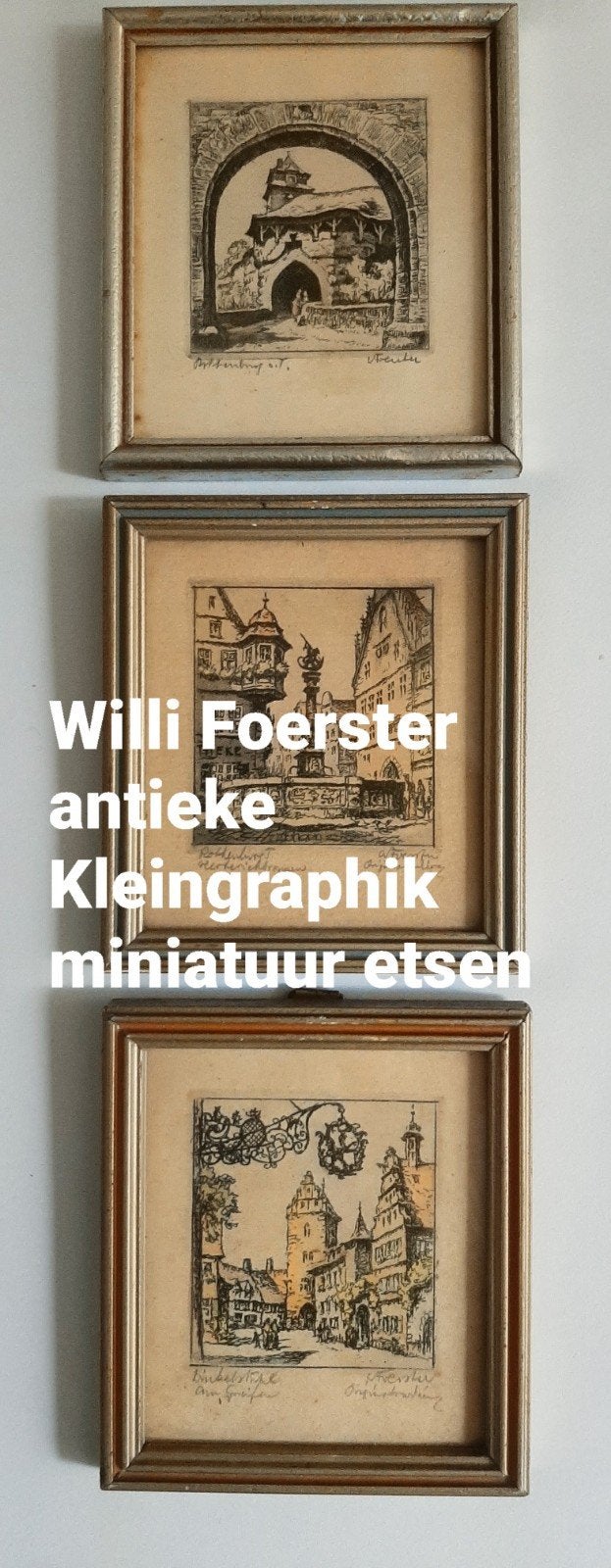 Antieke mini-etsen Willi Foerster Kleingraphik, Antiek en Kunst, Gesigneerd, 12 cm, 9 cm, Landschap