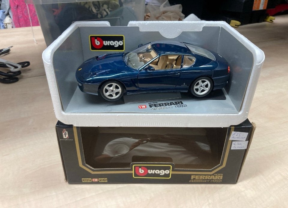121 Ferrari 456 GT (1992) blauw - Bburago Diamonds serie, Ophalen, Gebruikt, Bburago