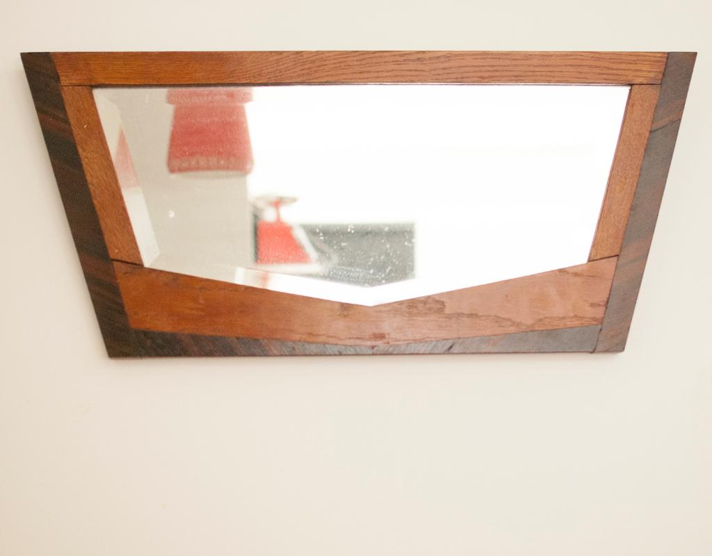 Eiken - palissander Art Deco spiegel (houten, vintage), Ophalen, Gebruikt, Minder dan 100 cm, Overige vormen