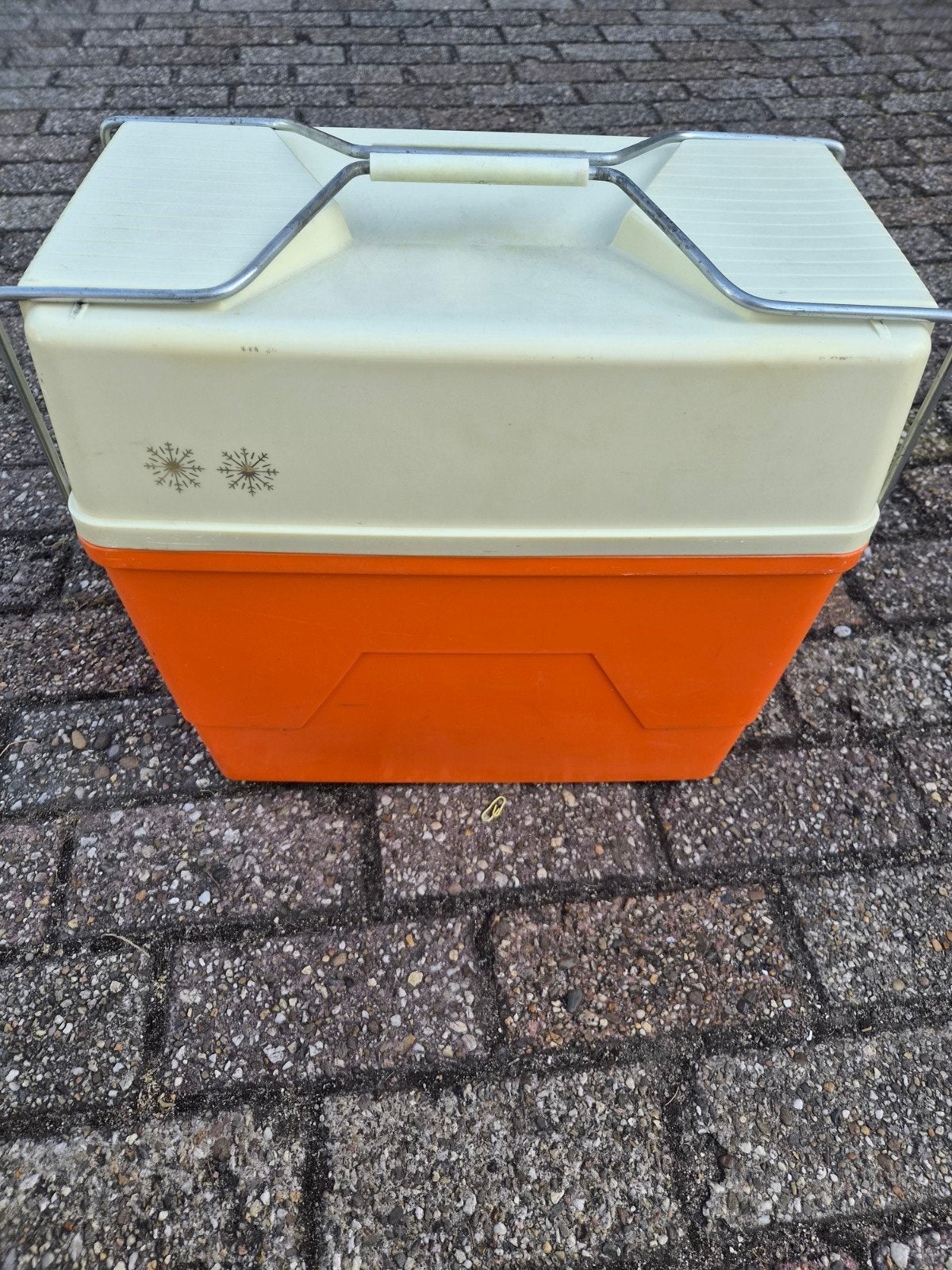Vintage Curver Koelbox Jaren '70 Oranje/Crème Sneeuwvlok, Ophalen of Verzenden