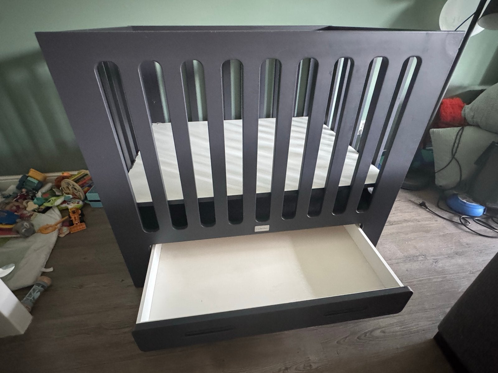 Coming babybox antraciet met lade, Ophalen, Gebruikt, Rechthoekig, In hoogte verstelbaar