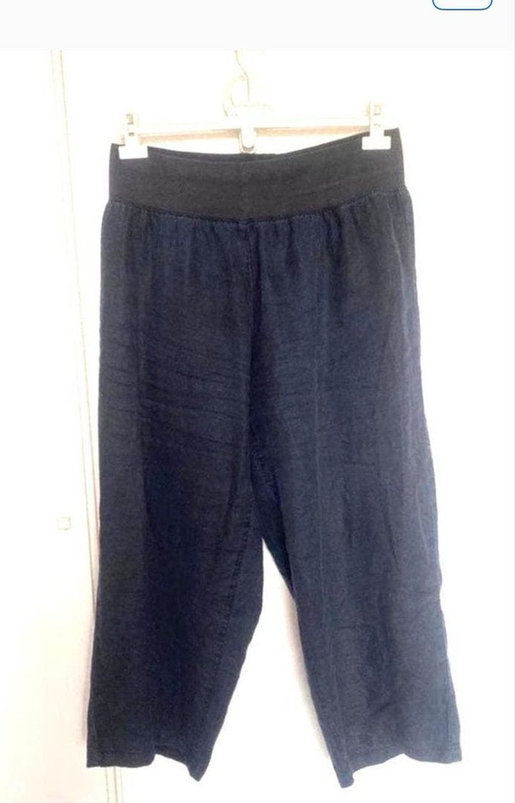 Broek Paprika mt.1 -100% linnen, met brede tricotboord, Maat 38/40 (M), Blauw, Ophalen of Verzenden, Lang