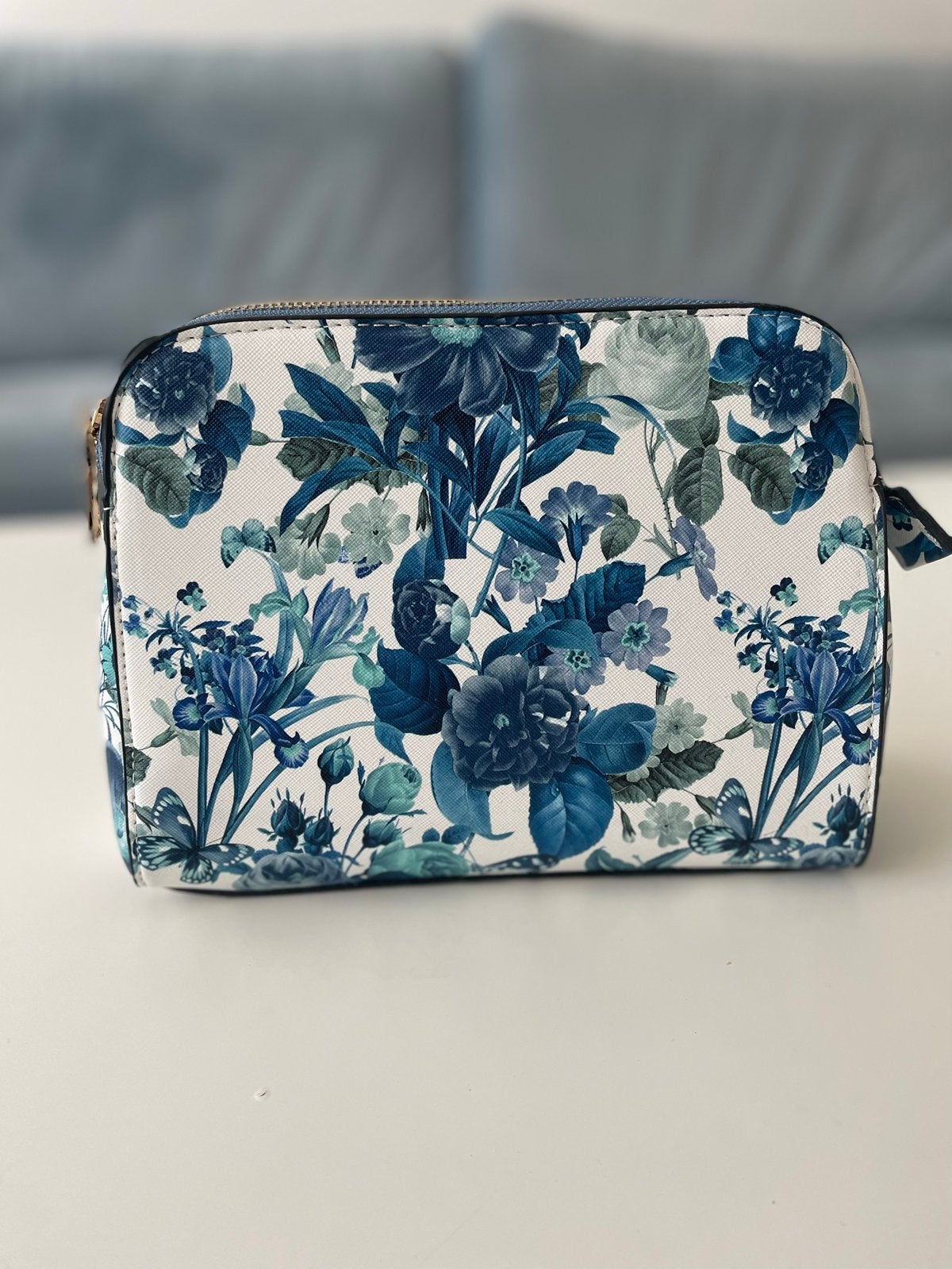 Bloemenprint Schoudertasje - Blauw/Wit, Sieraden, Tassen en Uiterlijk, Ophalen of Verzenden, Zo goed als nieuw, Blauw, Schoudertasje