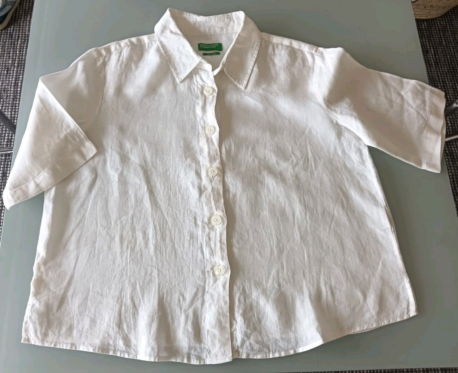 Benetton wit linnen blouse in maat 40/42, Louizon, Wit, Maat 42/44 (L), Ophalen of Verzenden