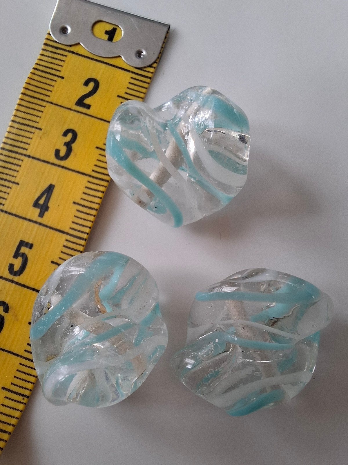 3 grote lampwork glaskralen blauw lichtblauw kralen, Kraal, -, -, Nieuw