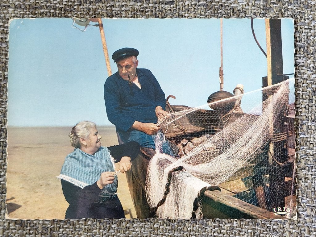 Vissers aan het netten boeten, Normandië 1967, gelopen., Verzenden, 1960 tot 1980, Gelopen, Ambachten of Beroep