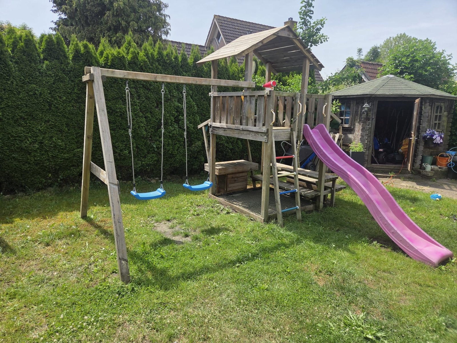 JungleGym speeltoestel | Glijbaan | Schommels | Gedemonteerd, Ophalen, Gebruikt, Aanbouwonderdeel, Schommel
