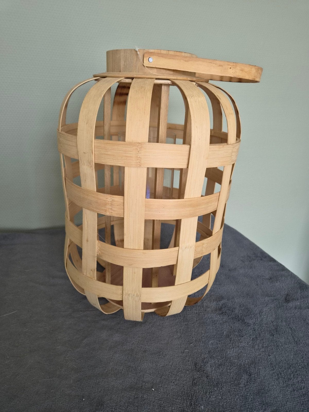 Gevlochten houten windlicht met handvat, Hout, Nieuw, Ophalen of Verzenden, Landelijk