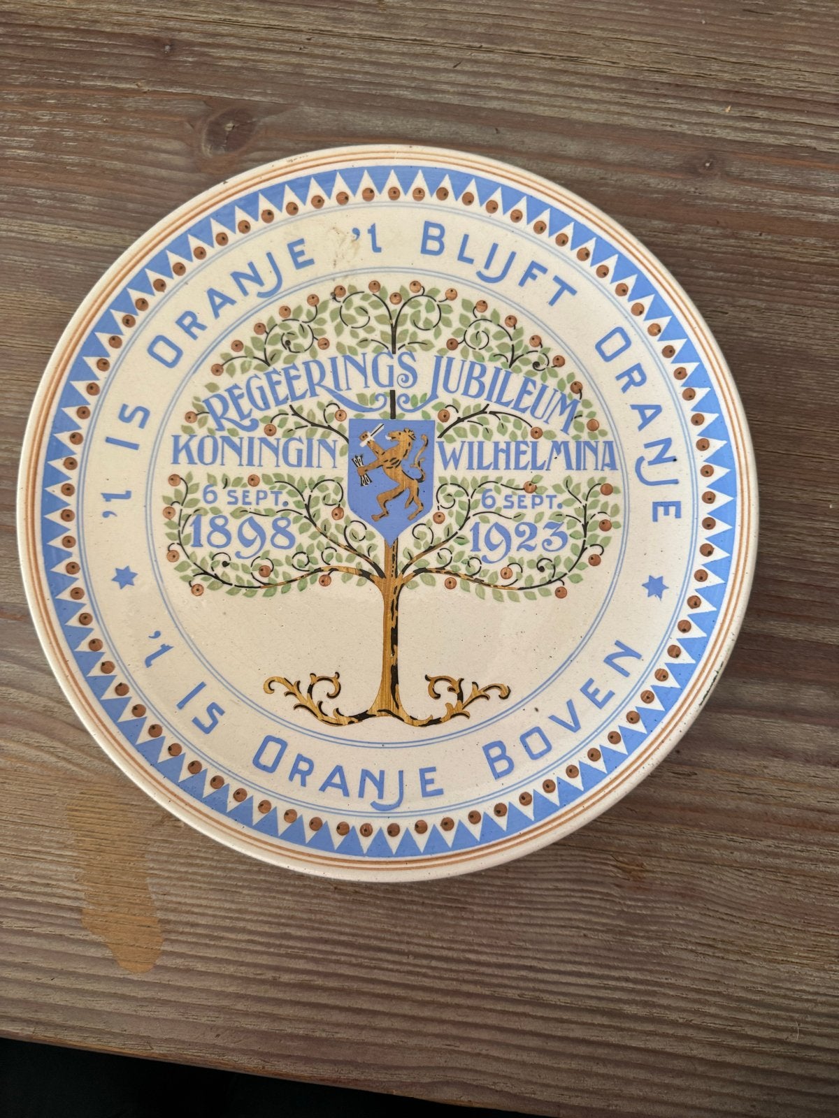 Jubileumbord Koningin Wilhelmina 1898-1923 B.U.P., Antiek en Kunst, Ophalen of Verzenden