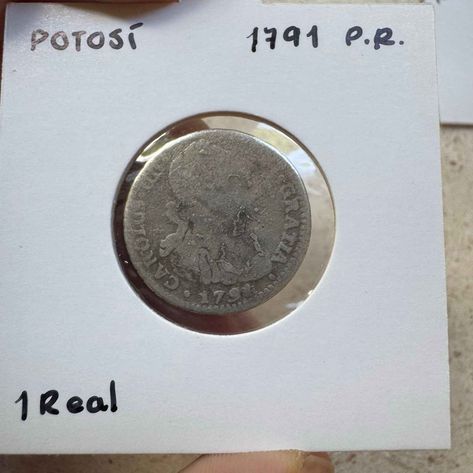 Zilveren 1 Real munt Potosí 1791 Carlos IV, Ophalen of Verzenden, Zuid-Amerika, Losse munt, Zilver