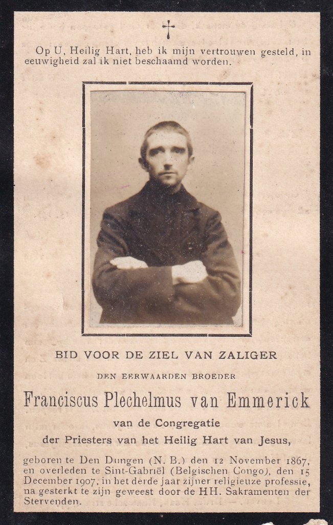Emmerick Franciscus 1867 Den Dungen 1907 Congo priester, Verzamelen, Ophalen of Verzenden, Bidprentje