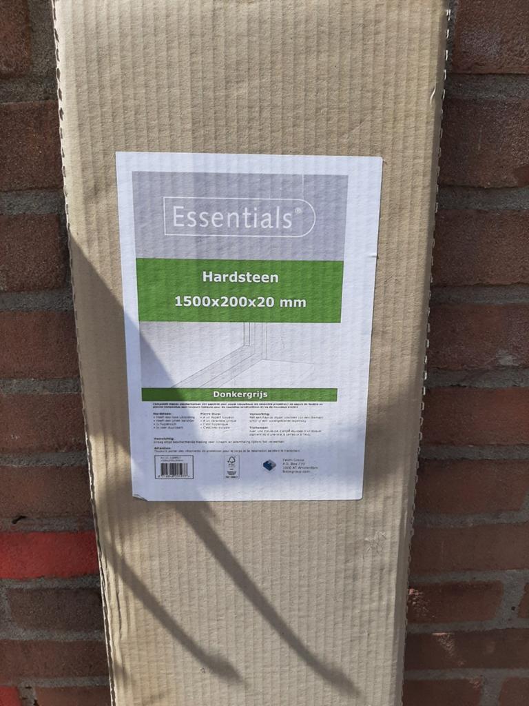 Essentials Hardsteen vensterbank 1500x200x20 mm Donkergrijs, Ophalen, 60 cm of meer, Hardsteen, Nieuw