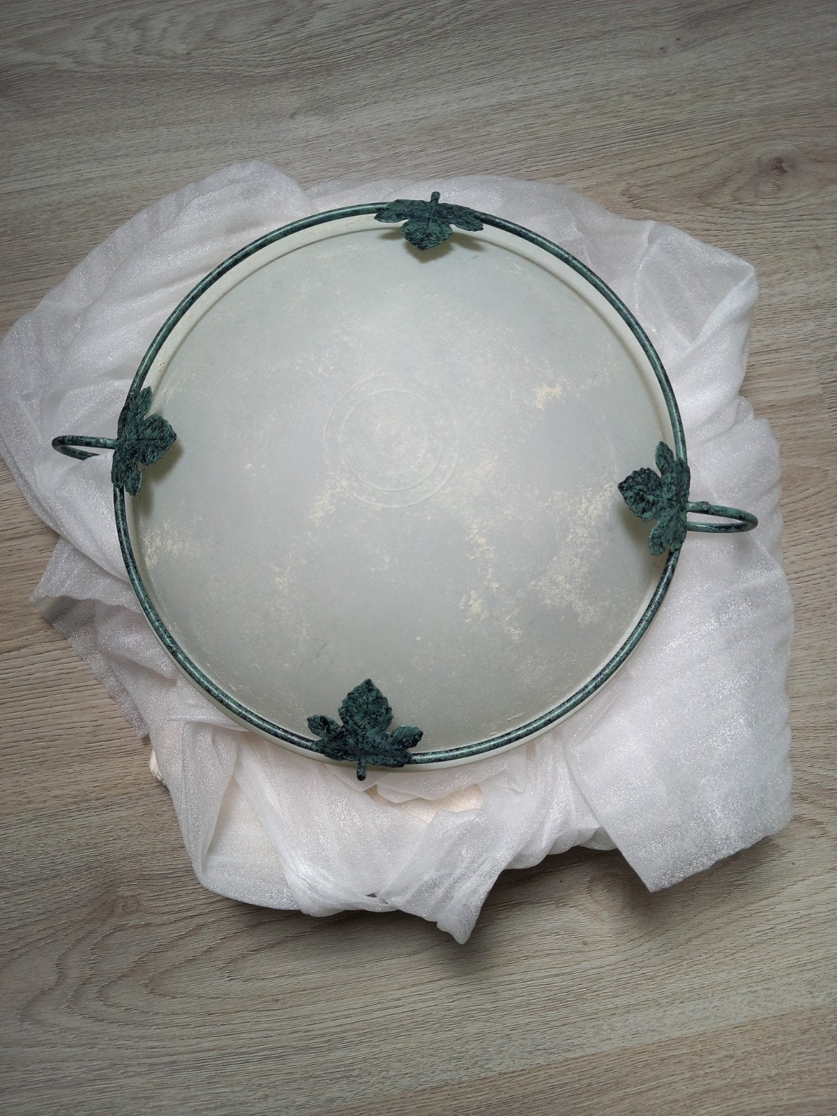 Plafondlamp met smeedijzeren groene blaadjes, puntgaaf, Groen, Ophalen of Verzenden, Zo goed als nieuw, Plafondlamp