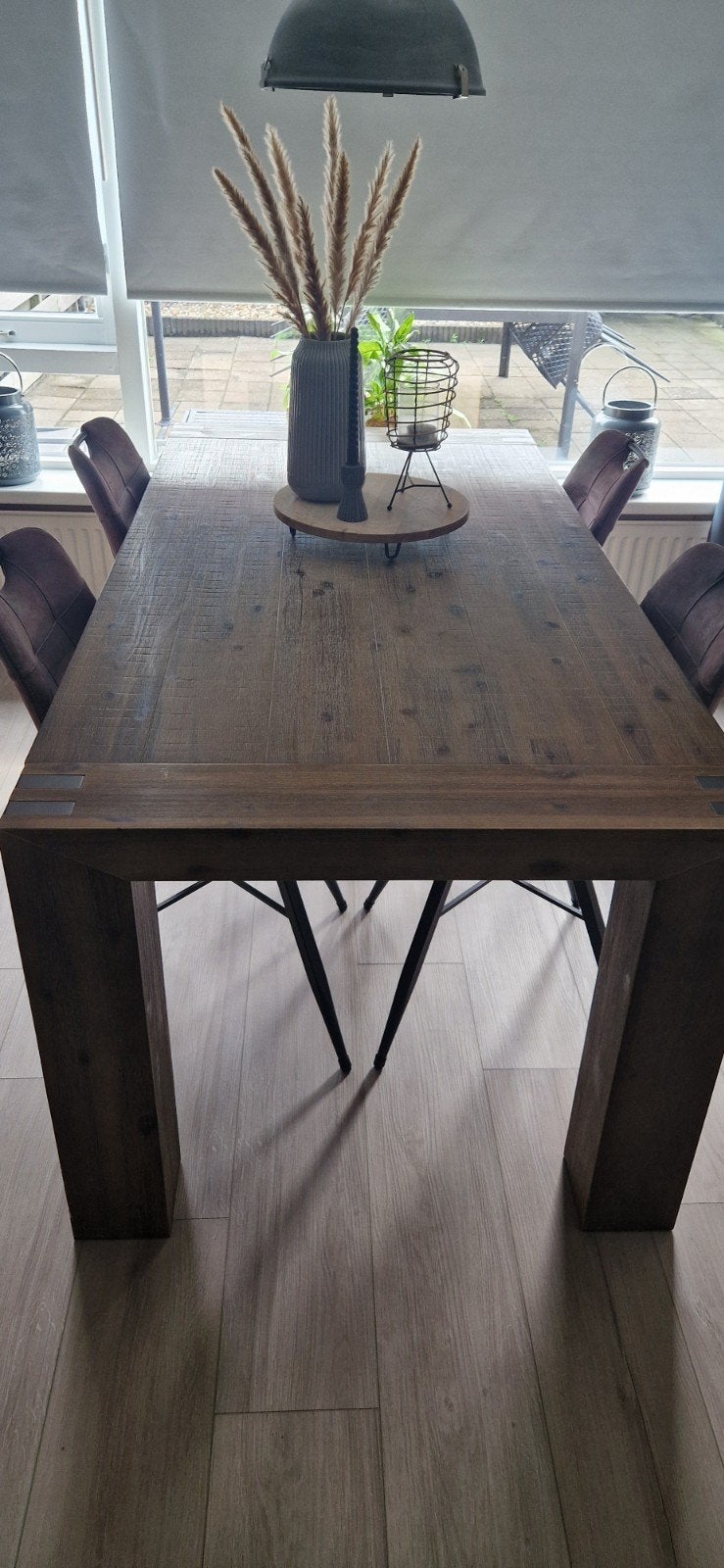 Eettafel Bassano acaciahout rough warm grey, Ophalen, Gebruikt, 100 tot 150 cm, 150 tot 200 cm