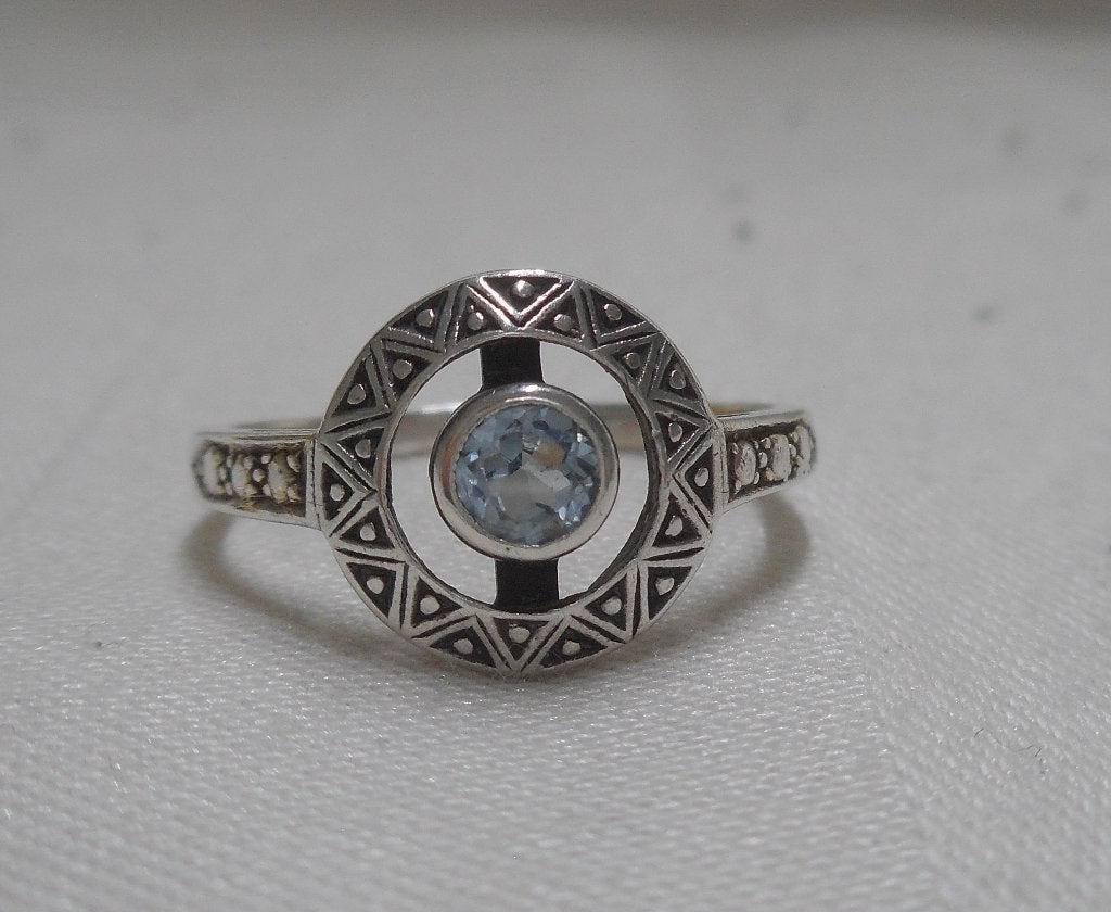 Zilveren Art Deco ring met blauwe steen nr.777, Verzenden, Zilver, Ring, Met edelsteen