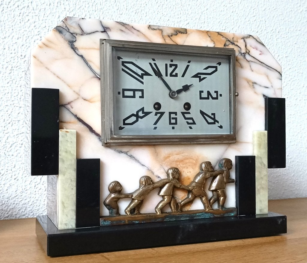 Franse  Art -Deco klok -Marmer/brons -genummerd -jaren 30/40, Antiek en Kunst, Ophalen