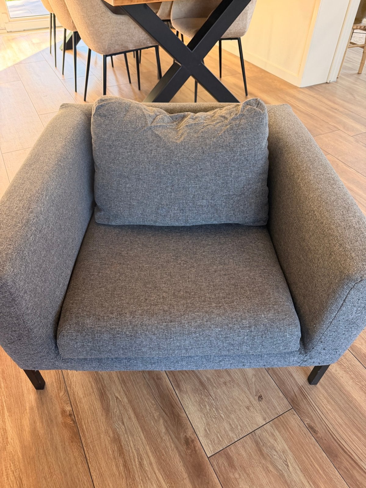 IKEA Koarp fauteuil - Comfortabele grijze stoel, Ophalen of Verzenden, Gebruikt, Stof, 75 tot 100 cm