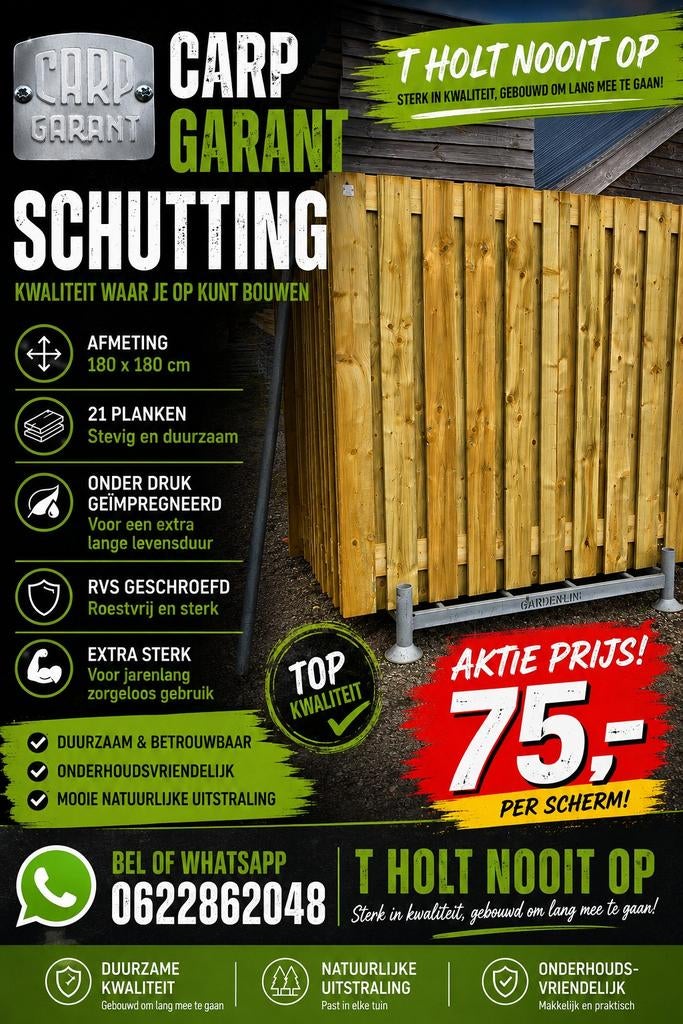 Nieuwe schutting panelen 180x180   21 planks  ACTIE PRIJS, Tuin en Terras, Schuttingen, Nieuw, Hout, 1 tot 2 meter, Minder dan 3 meter