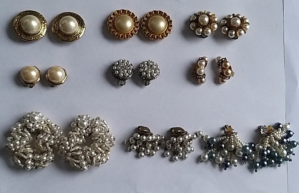 Vintage 70s 80s diverse fake parel clips clip on oorbellen, Sieraden, Tassen en Uiterlijk, Oorbellen, Gebruikt, Overige materialen