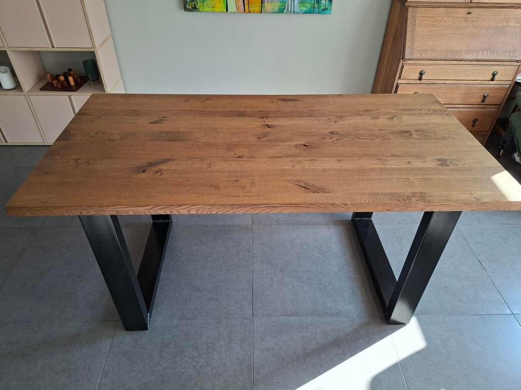Massief eiken tafel te koop, Huis en Inrichting, Tafels | Eettafels, Zo goed als nieuw, 150 tot 200 cm, Rechthoekig, 50 tot 100 cm