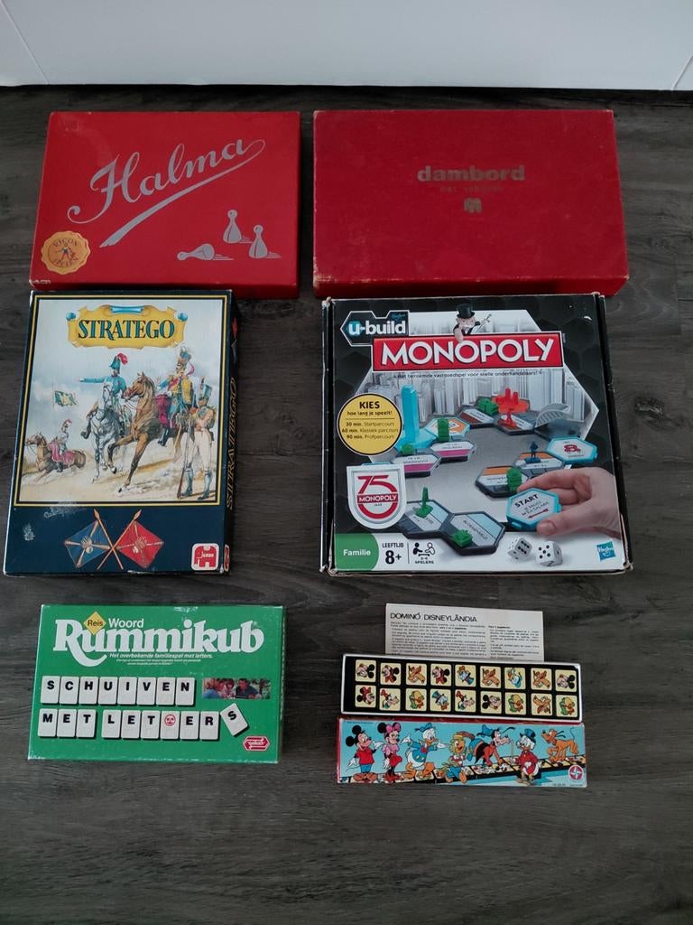 Bordspellen pakket: Halma, Stratego, Monopoly, Rummikub, Hobby en Vrije tijd, Vijf spelers of meer, Ophalen of Verzenden, Gebruikt