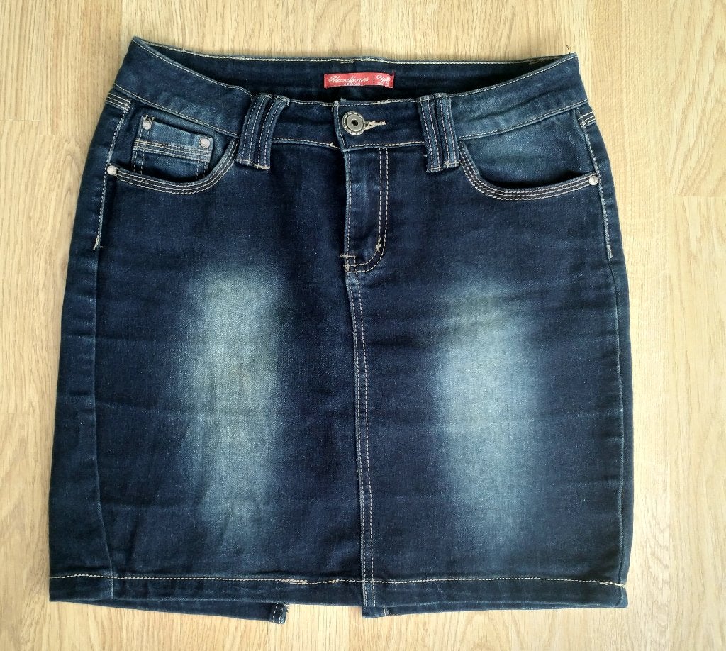 Donkerblauwe stretch spijkerrok, Maat 38/40 (M), Blauw, Ophalen of Verzenden, Boven de knie