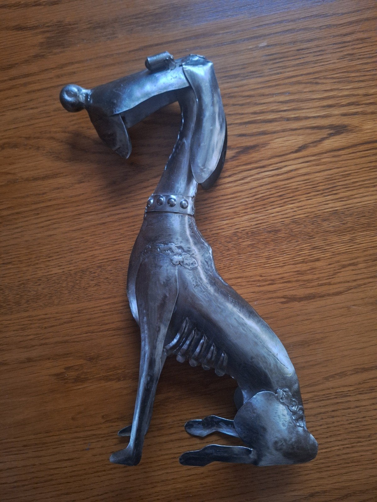 Unieke metalen hond sculptuur, modern design, Zilver, Ophalen of Verzenden, 20 - 50 cm, Beeld