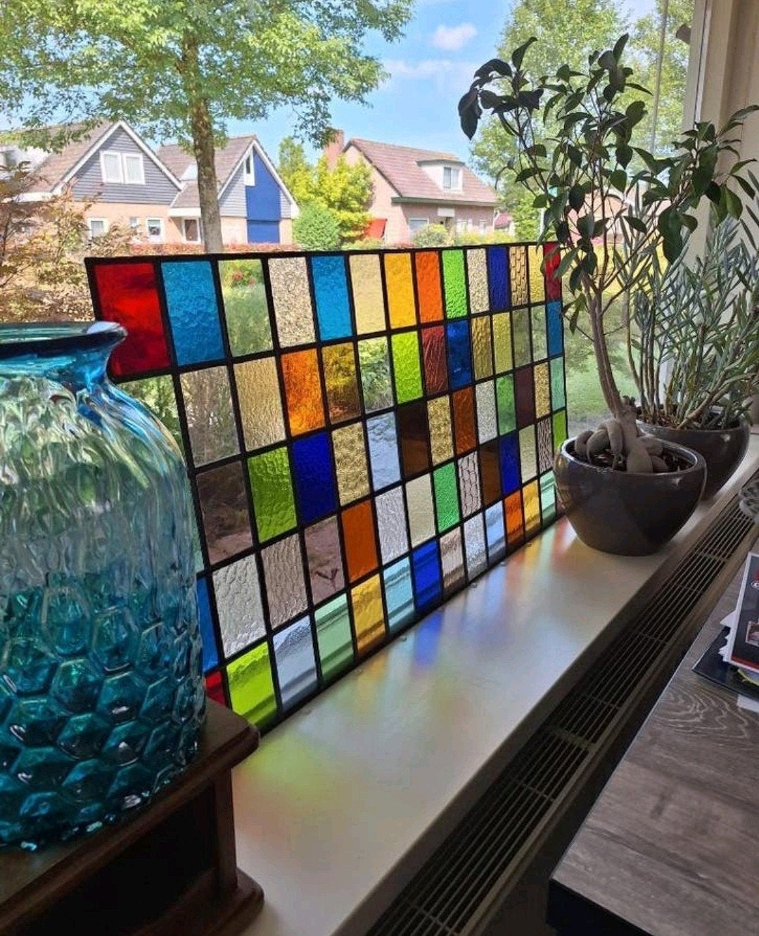 Glas in lood raam met verschillende mooie kleuren, Ophalen, Zo goed als nieuw