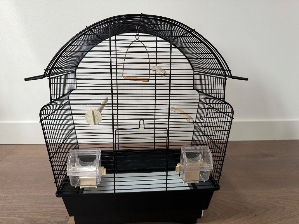 Zwarte vogelkooi, Ophalen, Gebruikt, Metaal, Vogelkooi