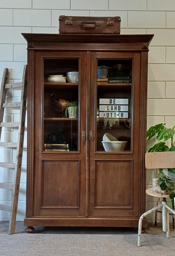Antieke eikenhouten schoolkast - Vintage vitrinekast, Ophalen