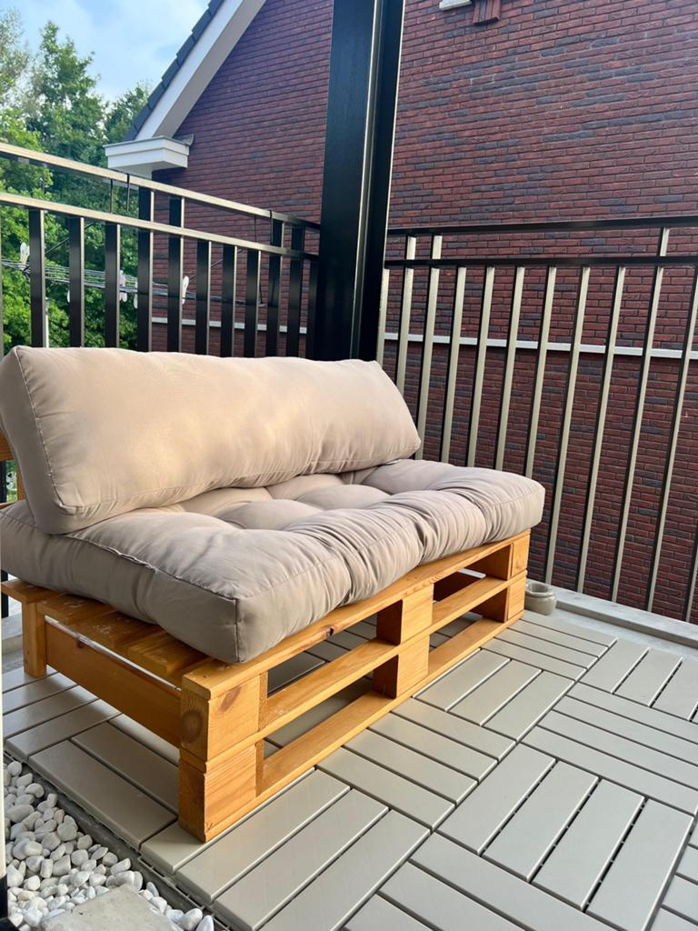 2x VidaXL Pallet Tuinbank met Kussens, Ophalen, Gebruikt, Hout
