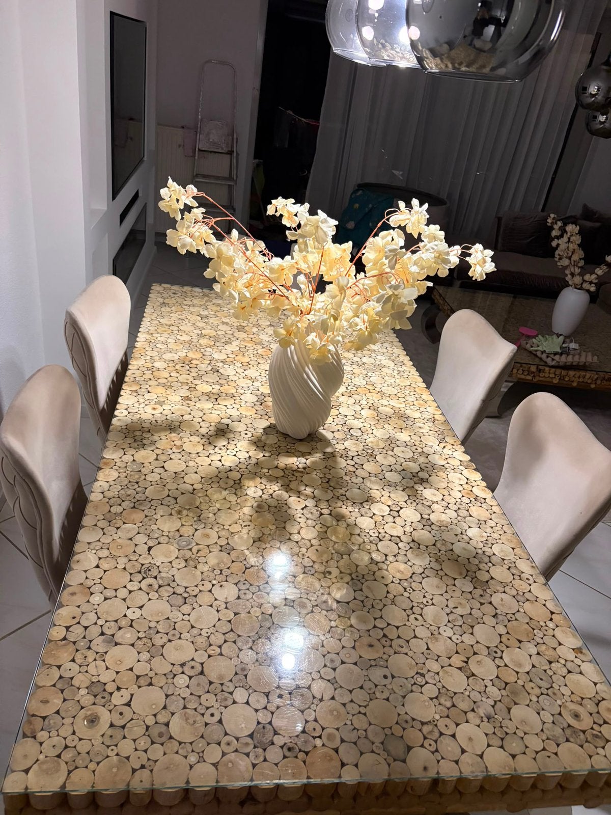 Luxe design salontafel & eettafel massief hout., Ophalen, Zo goed als nieuw, Rechthoekig, 150 tot 200 cm