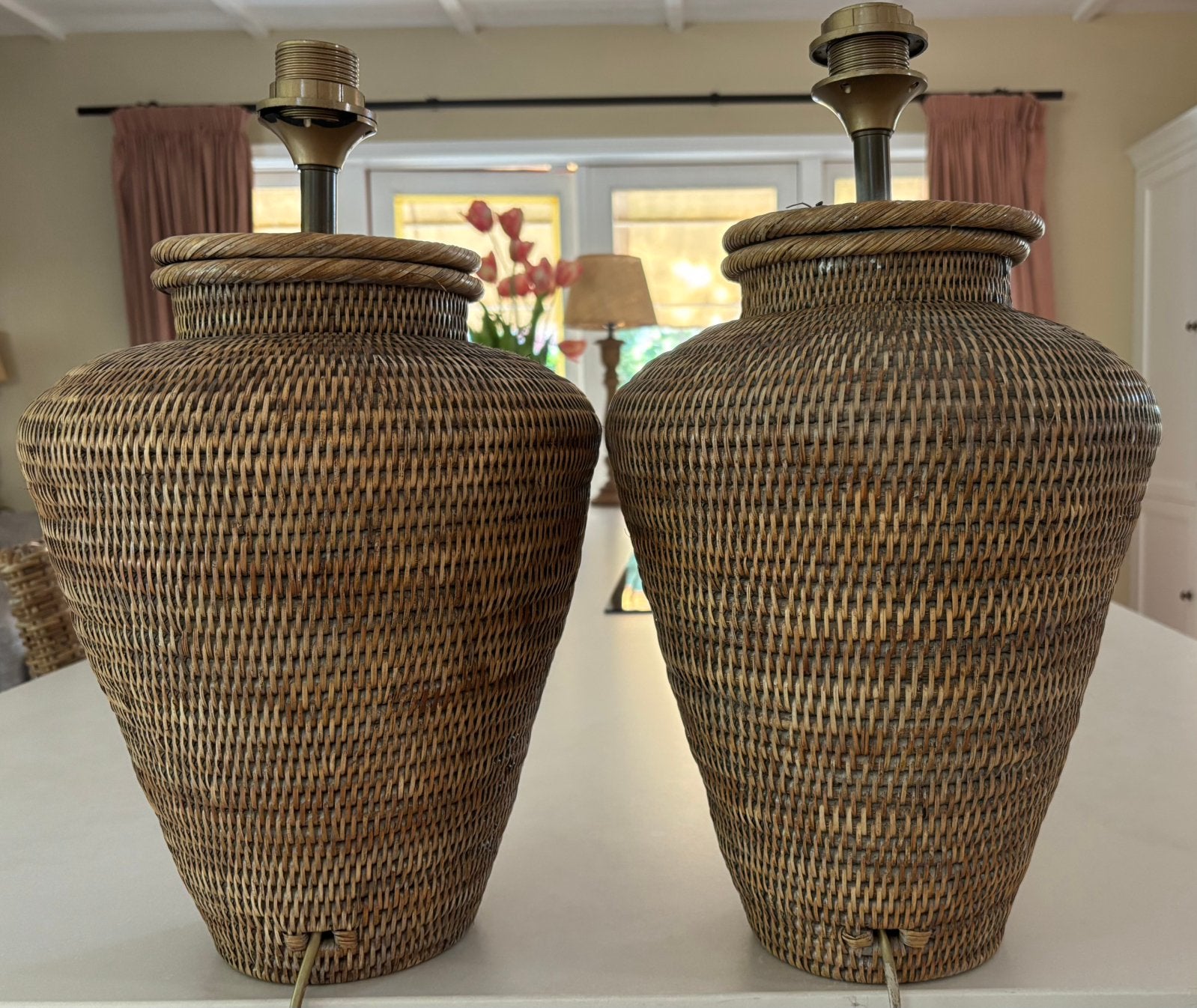Birma rieten lampenvoeten 50cm, Natuurlijk materiaal, E27 (groot), Zo goed als nieuw, Schemerlamp