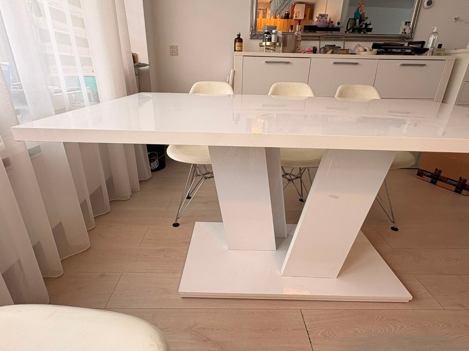 compleet eet tafel met zes stoelen, Huis en Inrichting, Tafels | Eettafels, Ophalen, Rechthoekig, 200 cm of meer, 50 tot 100 cm