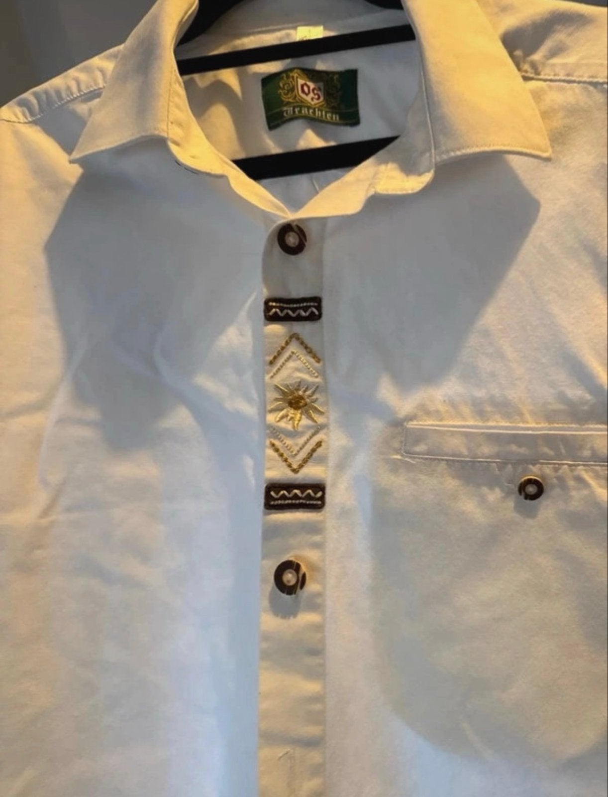 Oktoberfeest hemd Os Trachten heren maat L, Kleding | Heren, Ophalen of Verzenden, Zo goed als nieuw, Wit, Halswijdte 41/42 (L)