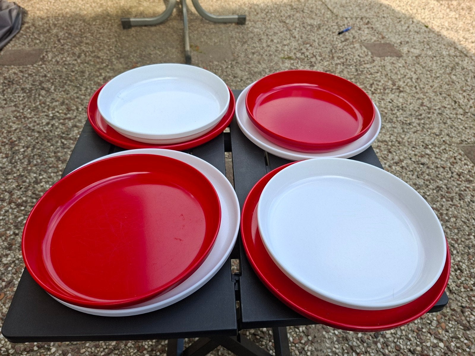 Camping Servies - Wit/ Rood, Ophalen of Verzenden
