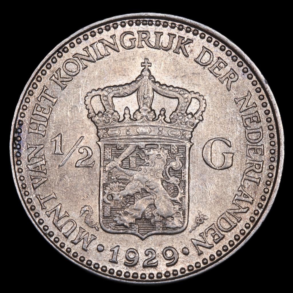 Halve gulden 1929b. Pr., ½ gulden, Zilver, Ophalen of Verzenden, Koningin Wilhelmina
