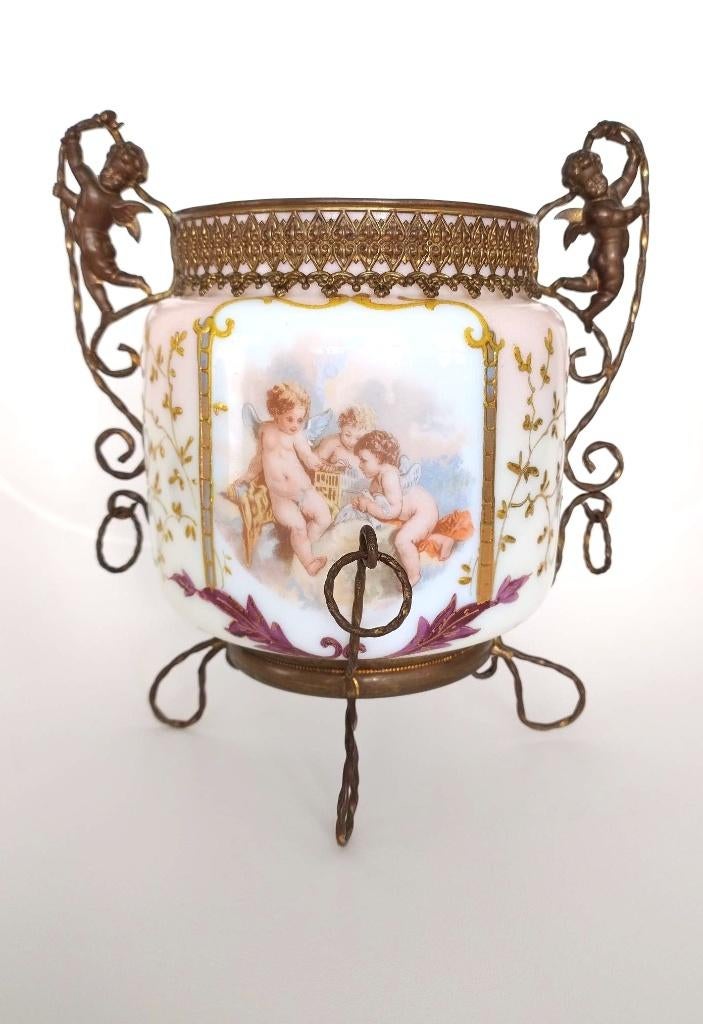 Franse opaline glazen cachepot, Antiek en Kunst, Ophalen of Verzenden