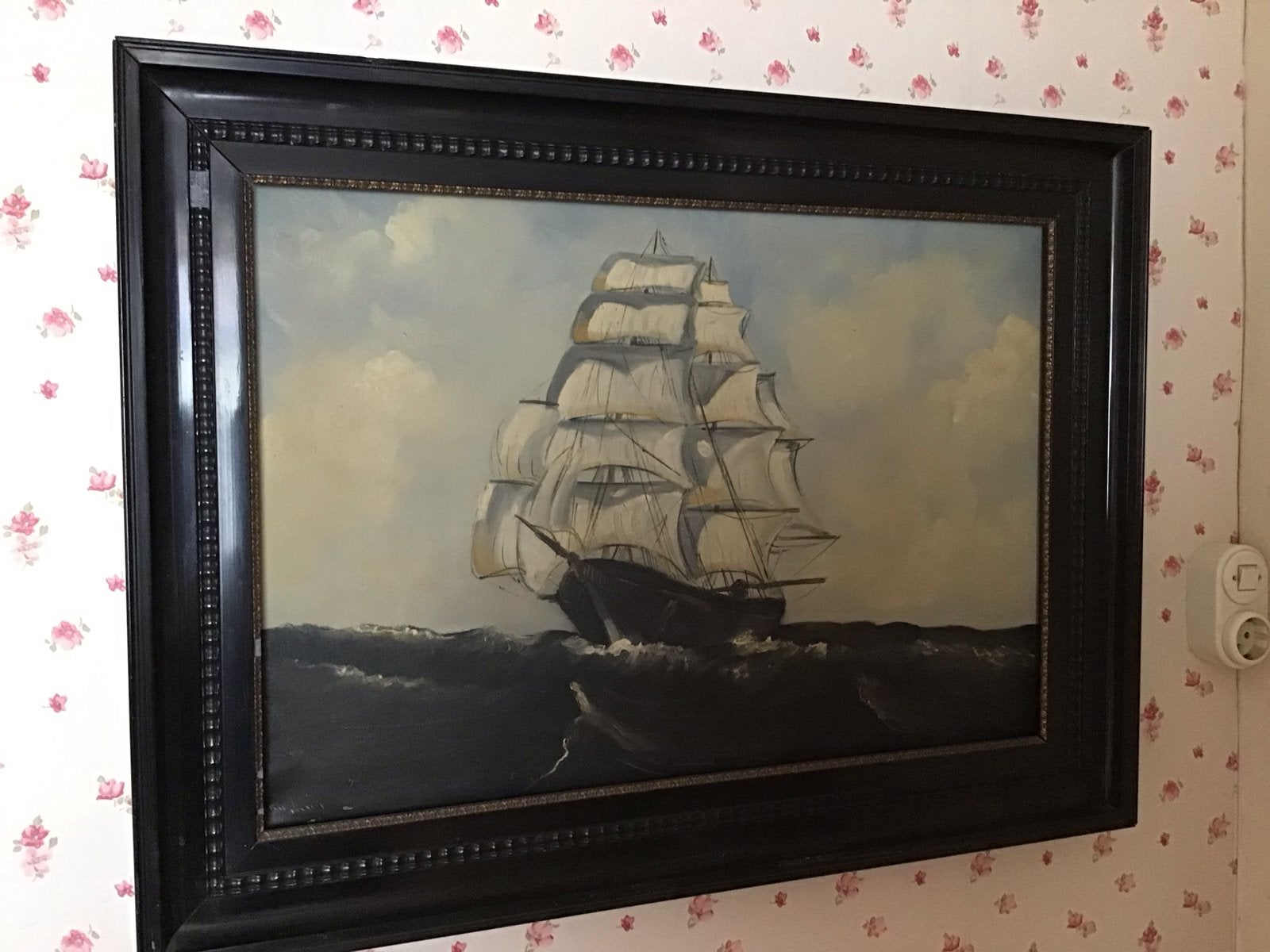 Schilderij van een zeilschip op woelige baren, Ophalen of Verzenden