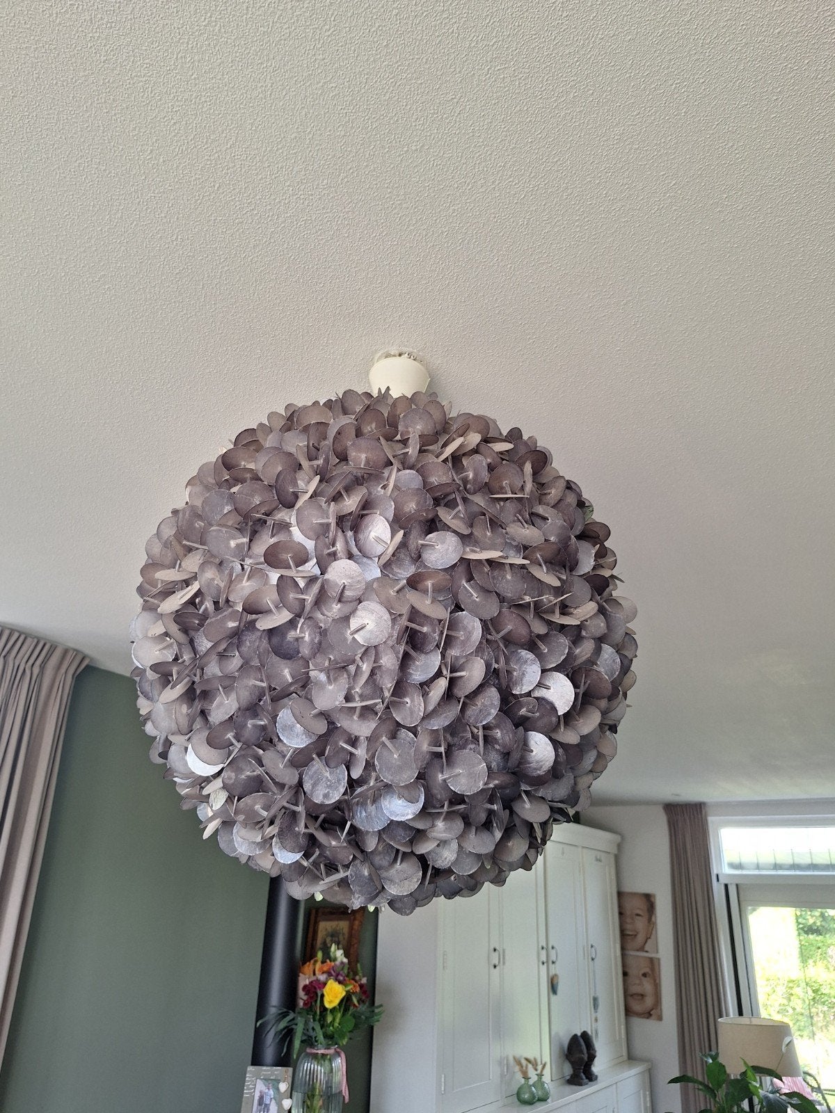 prachtige grote zilvergrijze hanglamp - Ophalen, Huis en Inrichting, Ophalen, Zo goed als nieuw