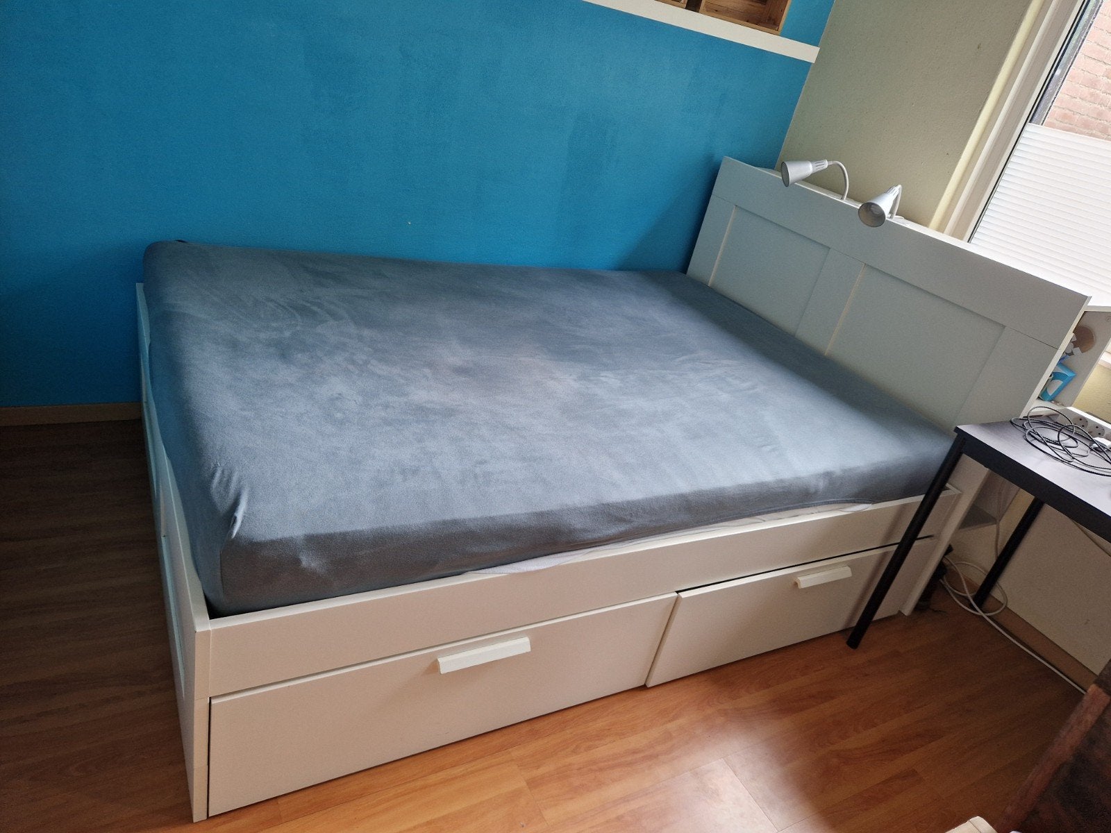 Ikea Brimnes bed 140x200 cm met Sultan matras en lampjes, Ophalen, Gebruikt, Wit, Tweepersoons
