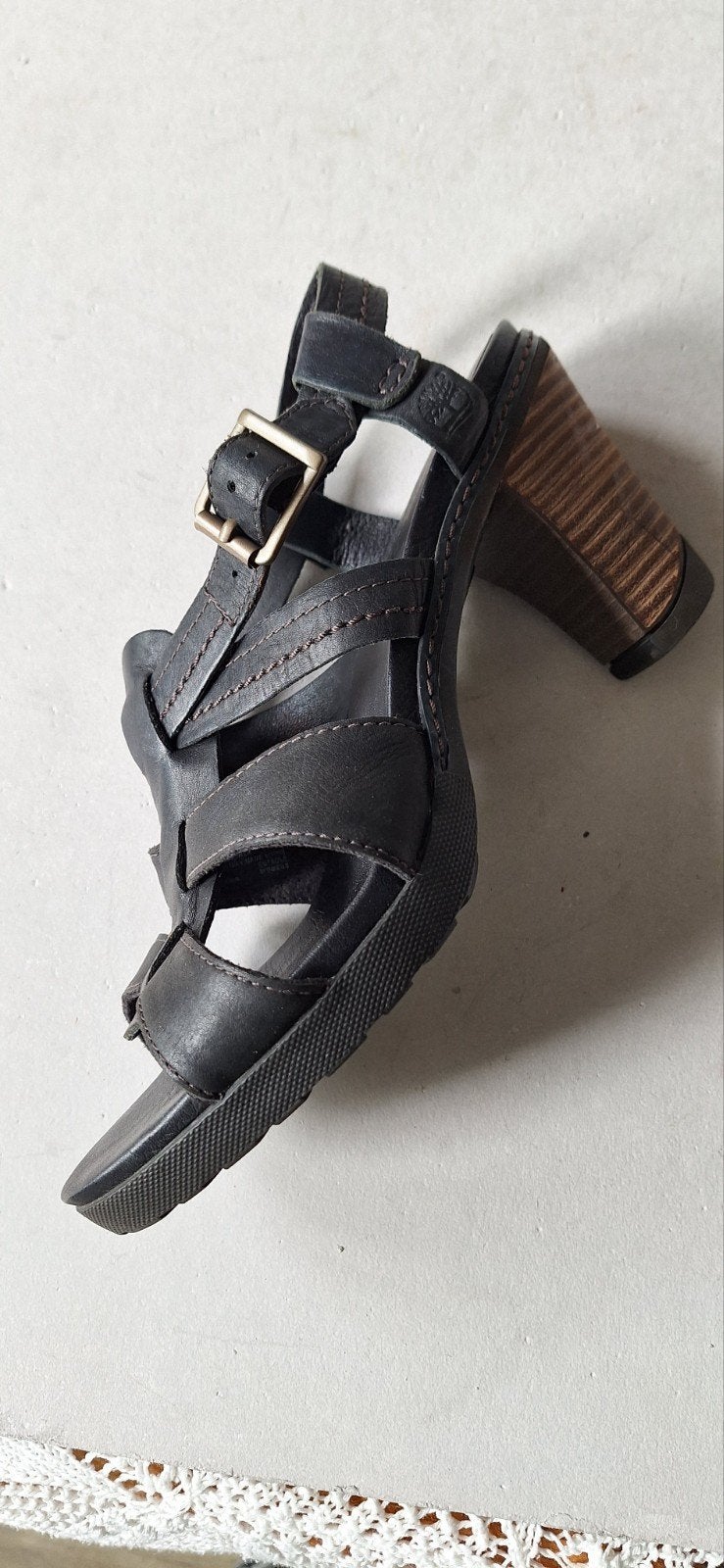 Z.g.a.n Timberland sandalen met hak maat 38, Zwart, Zo goed als nieuw, Timberland, Sandalen of Muiltjes