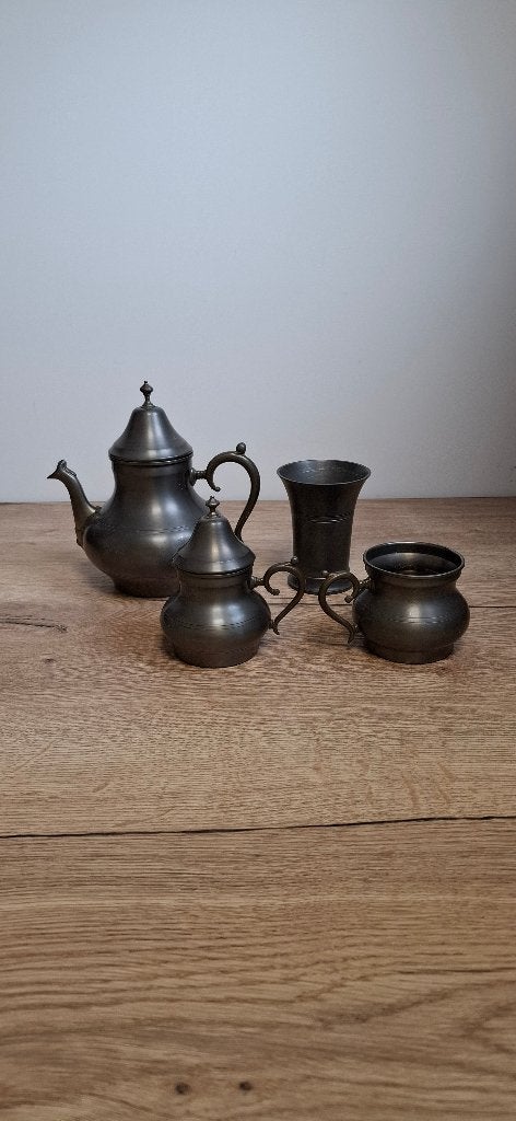 Vintage tinnen servies / koffieset - Rio Tiel (4-delig), Ophalen of Verzenden