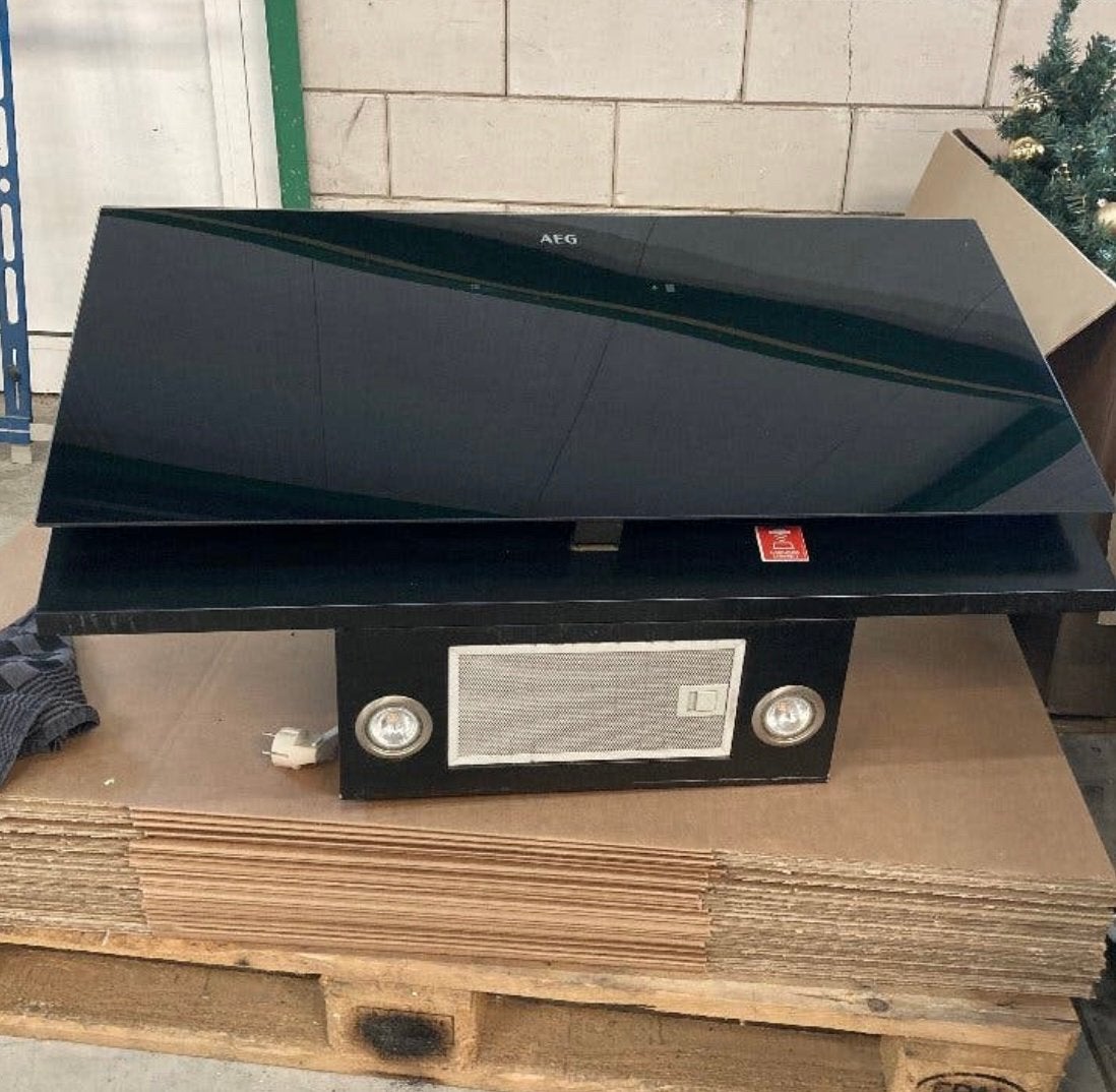AEG afzuigkap DBV5960HB – 90 cm – zwart glas, Ophalen, Wandschouwkap, Zo goed als nieuw, Vrijstaand