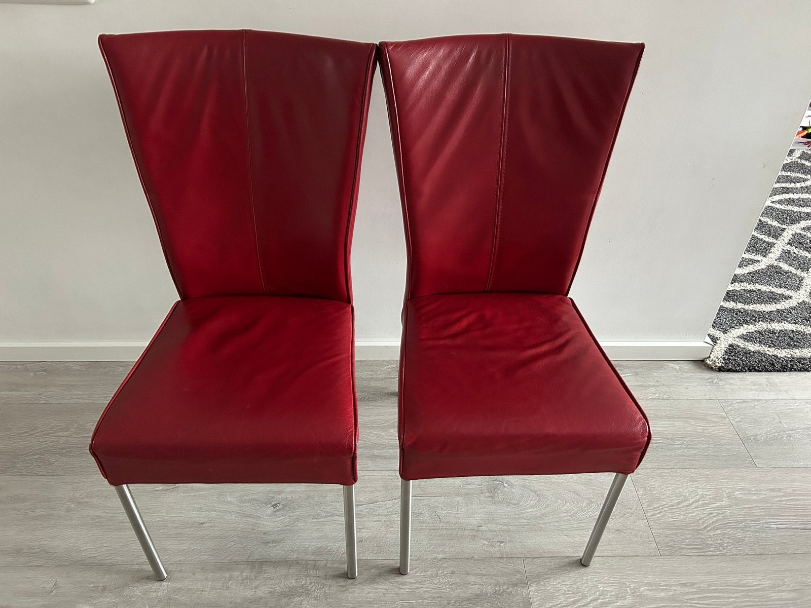 Rode eetkamerstoelen (leer) - 6 stuks, Huis en Inrichting, Stoelen, Ophalen, Leer, Zo goed als nieuw, Vijf, Zes of meer stoelen