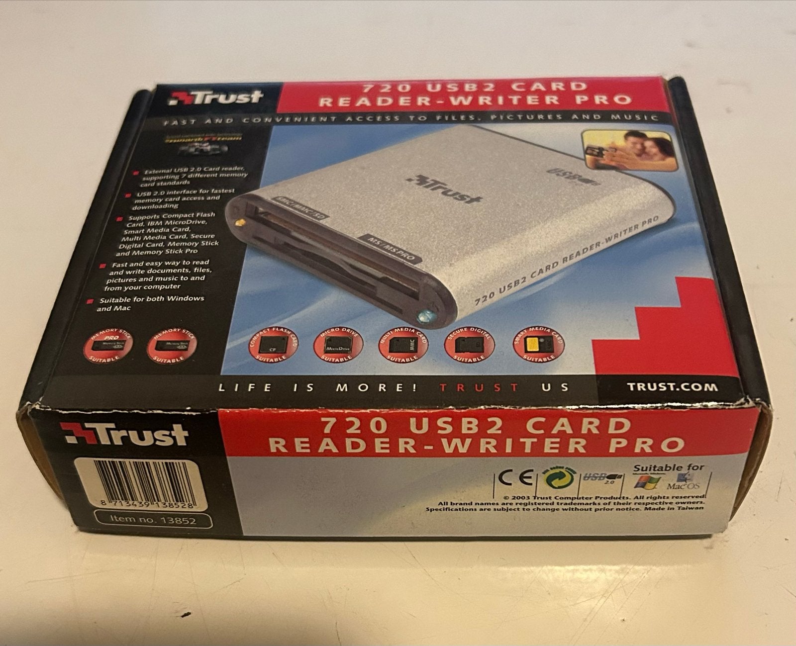 Trust 720 USB2 Card Reader-Writer Pro - Nieuw in doos, Ophalen, Zo goed als nieuw