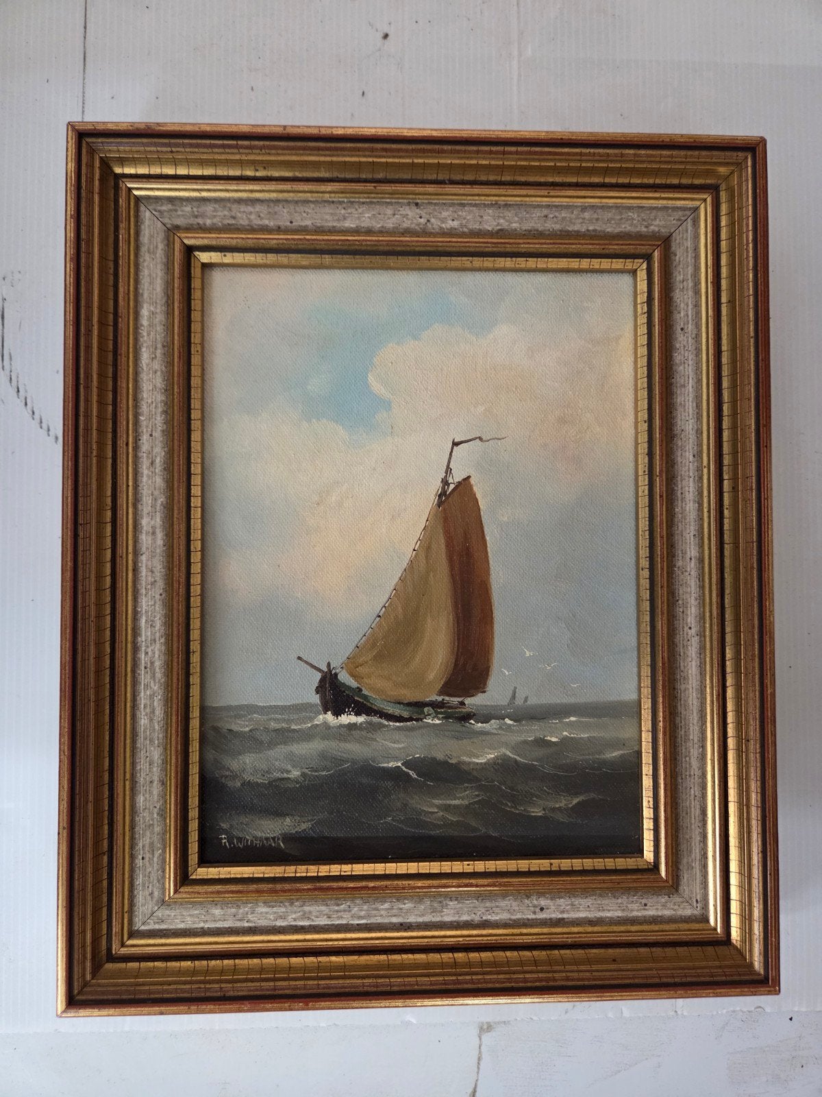 Olieverf op doek: Zeilschip op woelige zee, gesigneerd, Maritiem / water, Olieverf, Gesigneerd, Doek