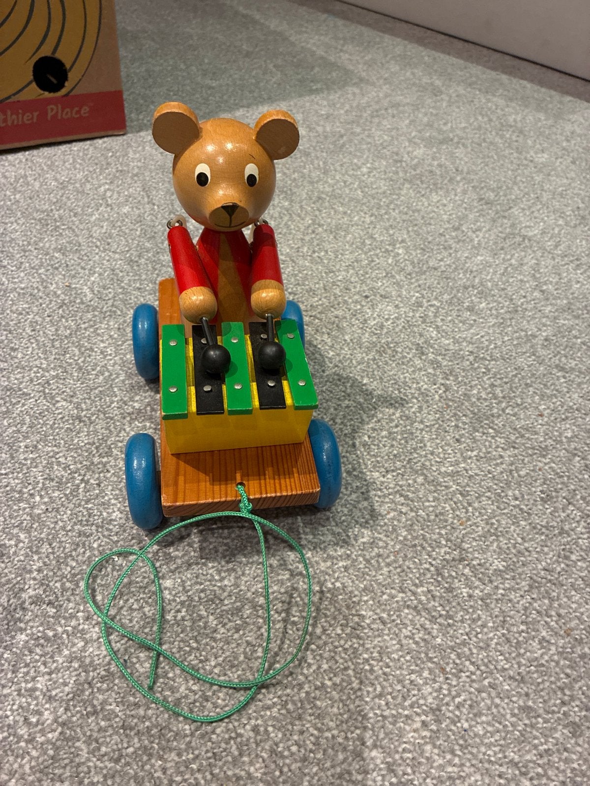 Houten trekfiguur beer met xylofoon - Vintage speelgoed, Ophalen of Verzenden, Gebruikt, Duw- of Trekspeelgoed